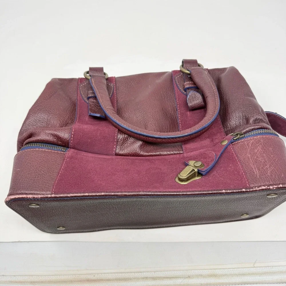 Schuler & Sons Anthropologie retro Burgundy Pebbled Leather Suede Doctor Bag